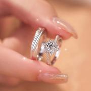 莫桑石戒指钻石1克拉仿真钻戒女情侣对戒一对纯银送女友求婚结婚!