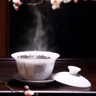 高档骨瓷盖碗茶杯，单个白瓷茶具套装家用功夫茶碗，三才带盖薄胎陶瓷