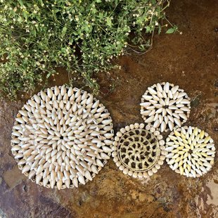 天然贝壳海螺隔热垫草编杯垫手工艺品摆件地中海，家居创意饰品