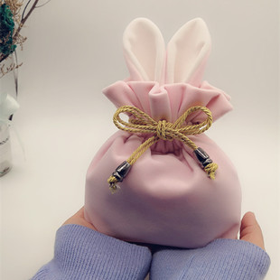 日式粉色可爱兔子耳朵束口袋首饰包小号便携化妆品抽绳收纳袋
