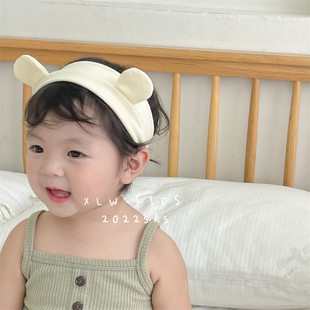小熊耳朵可爱婴儿护卤门发带韩版婴童护额头胎帽纯色男女宝宝发箍