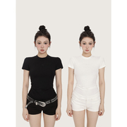 PEMPL短袖t恤女夏季黑白基础舒适圆领中长款修身显瘦体恤上衣