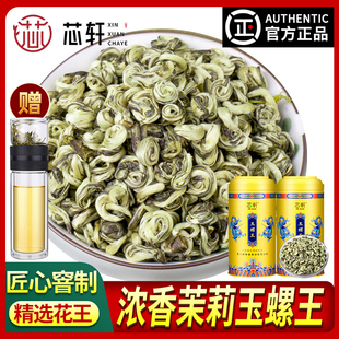 芯轩茉莉玉螺王浓香型特级茉莉花茶散装2023新茶叶共500g罐装