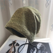 美式针织帽2023冬灰色，包头帽(包头帽)男士，光头戴帽子女加绒宽松堆堆帽