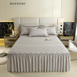 水洗棉床裙式床罩单件纯色，夹棉防尘保护套1.5米1.8床单床笠垫公主