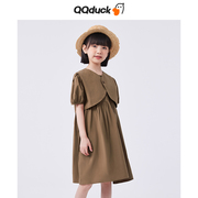 qqduck可可鸭女童连衣裙夏装，2023洋气儿童纯棉夏季泡泡袖裙子