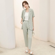 夏季套装女韩版宽松显瘦短袖西装外套九分西装裤女士套装