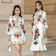 越南小众品牌EVERCHIC 2023年夏季高级玫瑰印花雪纺套装裙