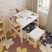 蘑菇森林实木儿童书桌写字桌家用小学生桌子凳子套装可升降学习桌