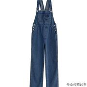复古高腰牛仔背带裤女春夏季2023设计感蓝色直筒阔腿连体裤子