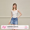 AYF 夏季设计感法式短款白色高级独特蕾丝边辣妹修身背心女