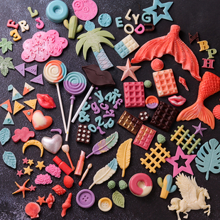 翻糖蛋糕模具巧克力硅胶海星，华夫纽扣五角星爱心，数字英文冰淇淋
