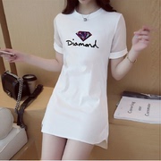 蕾丝衫韩版中长款短袖T恤女生白色气质过臀百搭网纱连衣裙