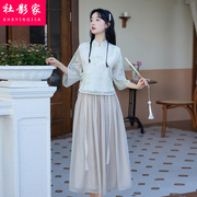 中国风改良汉服连衣裙少女夏装初中高中学生日常旗袍裙两件套