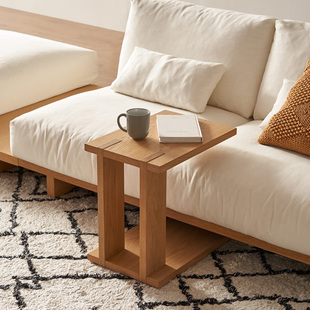 客厅沙发边几实木可移动家用c型创意，床头柜轻奢高级感白橡木茶几