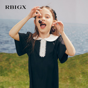 RBIGX瑞比克童装2024夏季撞色翻领亲肤雪纺洋气女童连衣裙