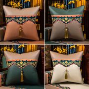 新中式客厅沙发抱枕靠垫古典刺绣红木椅垫，靠背床头靠包皮质(包皮质)抱枕套