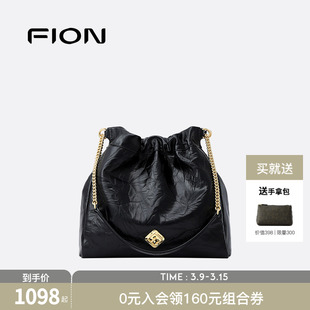 Fion/菲安妮流浪包真皮水桶包复古女包包通勤托特单肩斜挎包