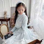 女童小香风公主裙套装23秋季女宝宝外套花边领甜美连衣裙套装