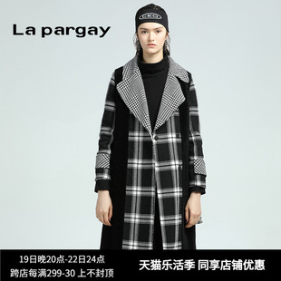 lapargay纳帕佳女装，冬季黑白色，格子大衣中长款毛呢外套