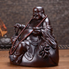 黑檀实木质雕刻弥勒佛像摆件坐式布袋笑佛红木家居客厅装饰工