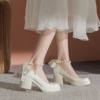 高跟鞋女2023珍珠，法式白色鞋子玛丽珍女鞋伴娘，鞋温柔粗跟单鞋