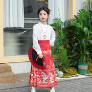 女童马面裙汉服2024中国风改良套装女孩春季长袖儿童古装明制唐装