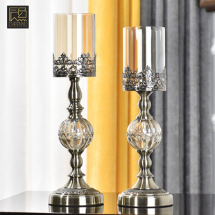 烛台摆件创意欧式家居奢华金属玻璃餐桌复古美式客厅餐厅软装饰品