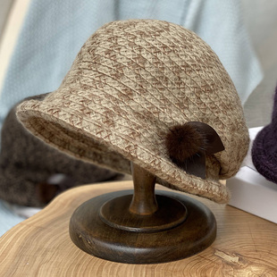 上维.帽子冬季女毛线针织盆帽加厚保暖护耳中老年渔夫帽送妈妈