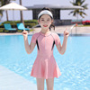 儿童泳衣女孩纯色夏季连体裙式小中大女童，训练游泳衣修身亲肤