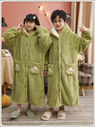 秋冬大中小童男童女童儿童加厚珊瑚绒保暖睡衣，中长款睡袍浴袍套装
