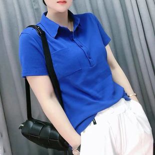 欧洲站时尚韩版夏季POLO领纯棉T恤女宽松显瘦洋气短袖网红衫