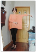 外贸原单 欧美样衣 甜美浅橘色破洞设计感蝙蝠袖针织衫