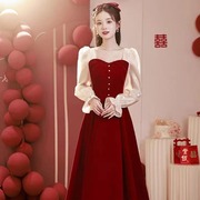 小个子新娘结婚订婚红色敬酒服喜庆日常可穿回门礼服高级感连衣裙