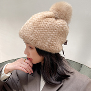 韩国品质皮草帽子女水貂帽子秋冬保暖貂皮帽包头帽礼帽水貂编织帽