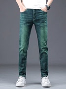 欧洲站高端复古绿色牛仔裤，男春夏季弹力修身小脚，男士个性休闲长裤