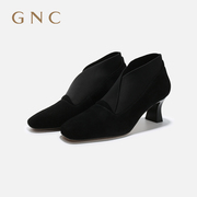 gnc方头时尚松紧带，短靴女秋季软皮法式复古女靴粗跟裸靴