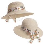 女夏季户外防晒沙滩盆帽遮阳大沿花朵蝴蝶结草帽可折叠太阳帽