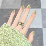 草绿色小清手指美甲贴片可重复使用成品自黏式穿戴假指甲片r