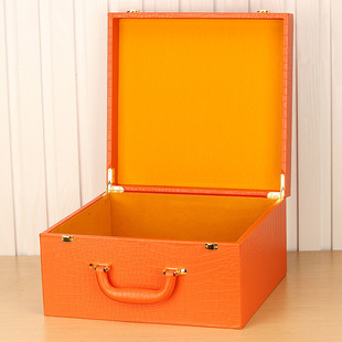 34*33*18高档箱包包装盒鳄鱼纹PU皮质橙色盒木质手提皮包皮盒
