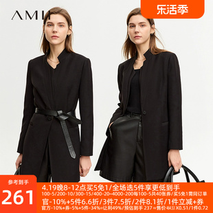 Amii极简西装女2023秋小众设计感外套立领双层门襟正肩小西服