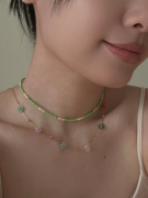 734小众可爱绿色小米珠项链夏天细锁骨链百搭清新原创设计串珠