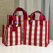 韩版格纹防水帆布包手提袋饭盒，包时尚(包时尚)收纳包购物袋女包