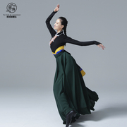 藏族舞蹈服我的九寨绿色长裙民族舞弦子艺考级练习裙广场表演出服