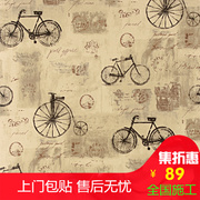 复古怀旧墙纸自行车单车英文字母服装店咖啡馆餐厅工业风loft壁纸