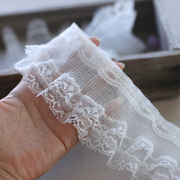 7cm宽网纱蕾丝花边双层白色，牙签褶花边辅料缩褶花边裙摆装饰材料