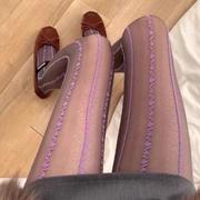 春秋提花丝袜法式复古竖条纹连裤袜子女防勾丝辣妹紫色丝袜