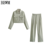 BBWM 欧美女装时尚短款夹克外套休闲长裤套装