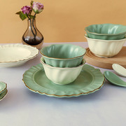 居图陶瓷碗盘餐具套装纯色金边北欧碗碟大容量简约碗盘套装