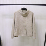 韩版宽松短款立领小个子双面羊毛，大衣女设计感羊毛呢外套秋冬